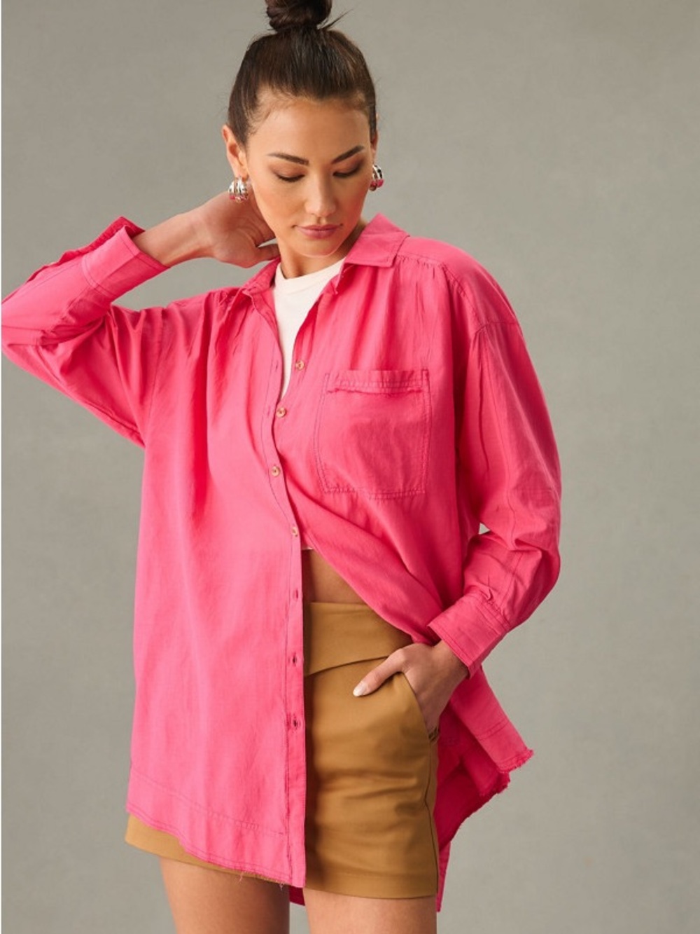 Pilcro Hot Pink Button-Down Shirt